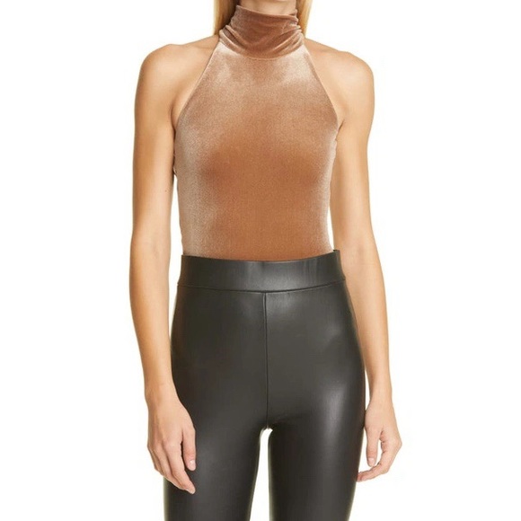 ALIX NYC ‘Bentley’ Cutout Sleeveless Velvet Bodysuit in Golden Brown Size Medium - Picture 3 of 13